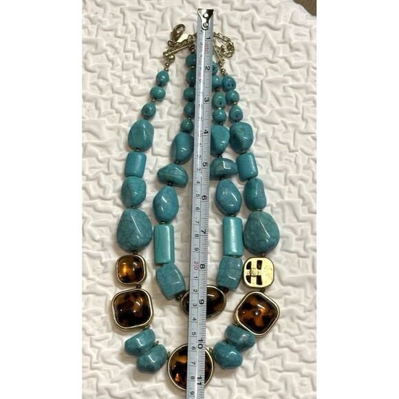 chicos necklace Southwestern Boho chic Turquoise faux Tiger’s Eye Chunky Beads - Picture 11 of 16